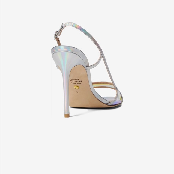Stuart Weitzman Womens Mondrian 100 Sandal Silver/ Aurora size US 7 - Picture 6 of 14